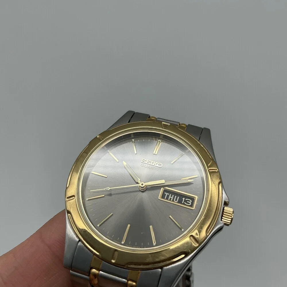 Vintage Seiko 7N43-6A09 Mens Watch 36mm Two Tone Day Date New Battery 6.75